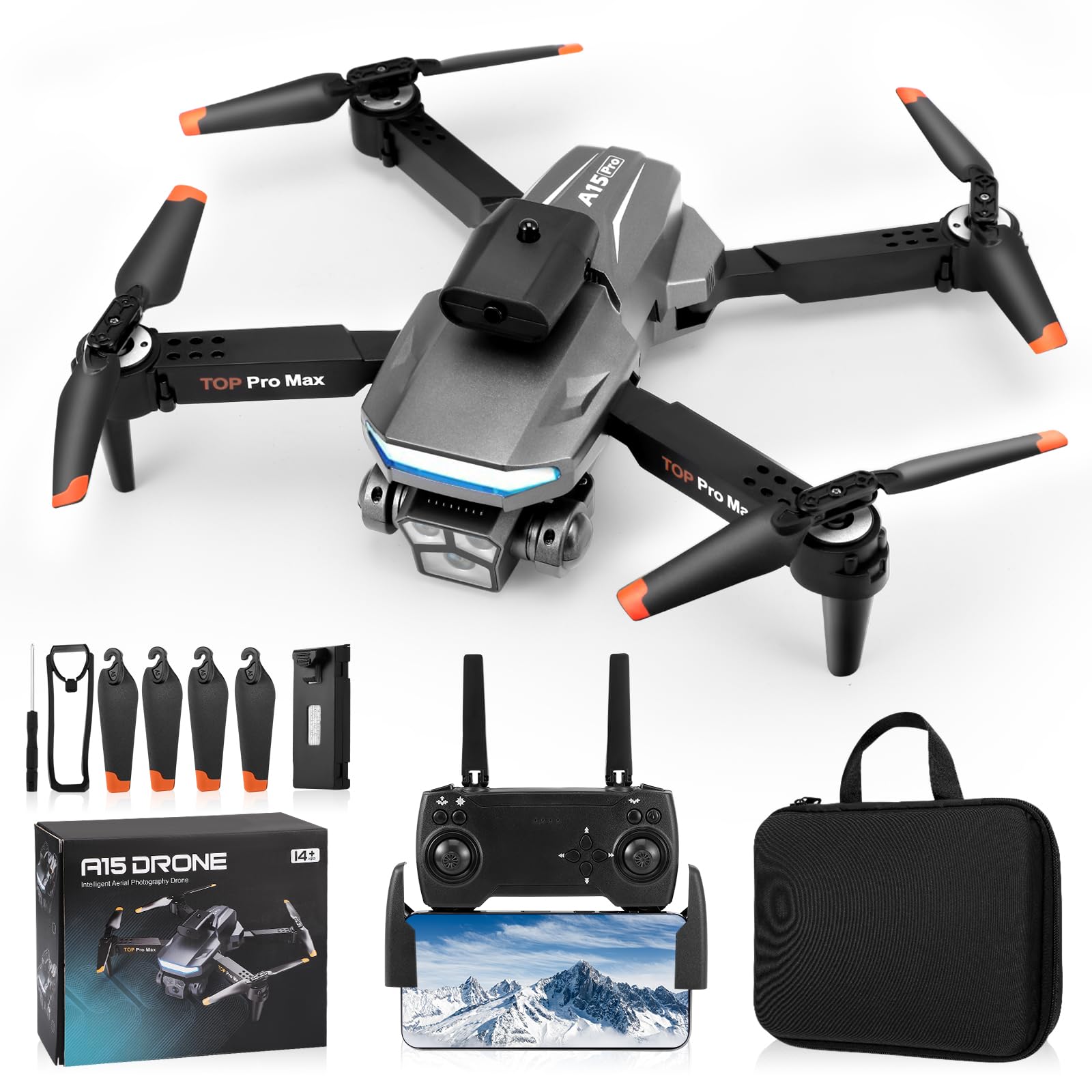 Aofesel Drohne mit Kamera HD 1080P für Kinder, A15 Mini RC Quadrocopter mit FPV WiFi Übertragung, 3D Flip, Höhenhaltung, Flugbahn, Spielzeug und Geschenke für Jungen Mädchen Anfänger von Aofesel