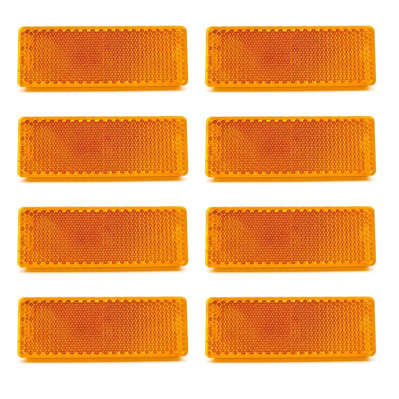 AOJO 8 PCS Orange KFZ Rückstrahler Selbstklebend 8.5 * 3 * 0.7cm Reflektoren Gelb Bernstein Rechteck Kunststoff Reflektor Signal für PKW-Anhänger, LKW, Wohnwagen, Van, Garage, Deck von AOJO