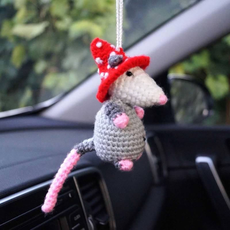 Hamster Schlüsselanhänger Gehäkelte Rückspiegel Anhänger Handgefertigt Gestrickt Anhänger für Autospiegel Türen Zuhause Büro Niedliche Hamster Rückspiegel Deko Auto Rückspiegel Ornament (B) von Aoklidil