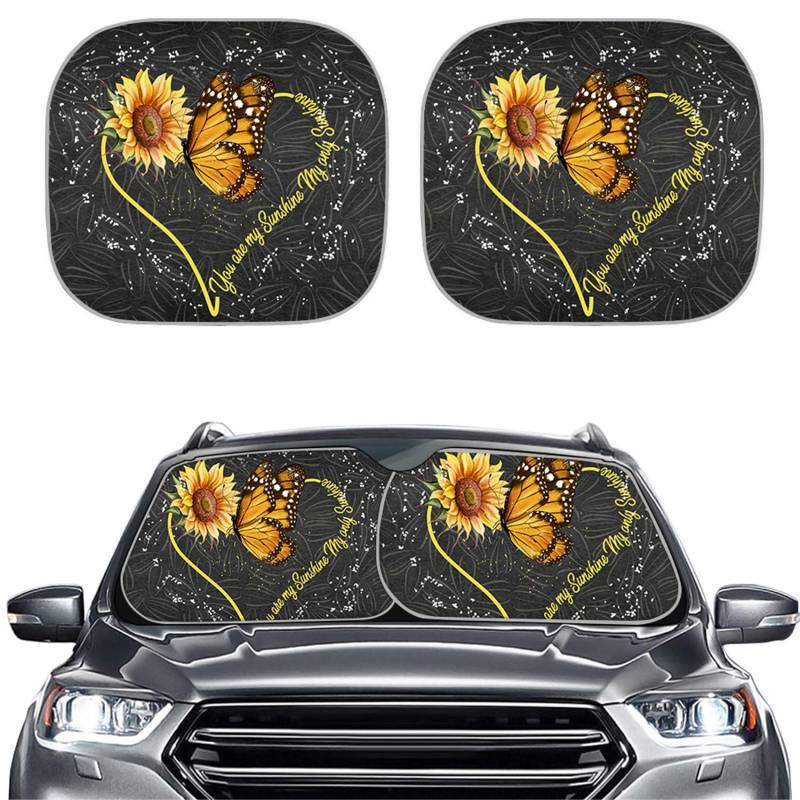 Aoopistc Auto Windschutzscheibe Sonnenschutz 2 Stück Faltbare Sonnenblende Schutz Auto Frontscheibe Sonnenschutz für SUV Limousine Van LKW Sonnenblume Schmetterling von Aoopistc