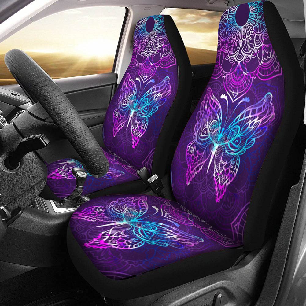 Aoopistc Fahrzeugschoner, Vordersitzbezüge, Boho-Mandala, Spitze, Schmetterling, Autositzbezug, dehnbar, rutschfest, Autositzkissen von Aoopistc