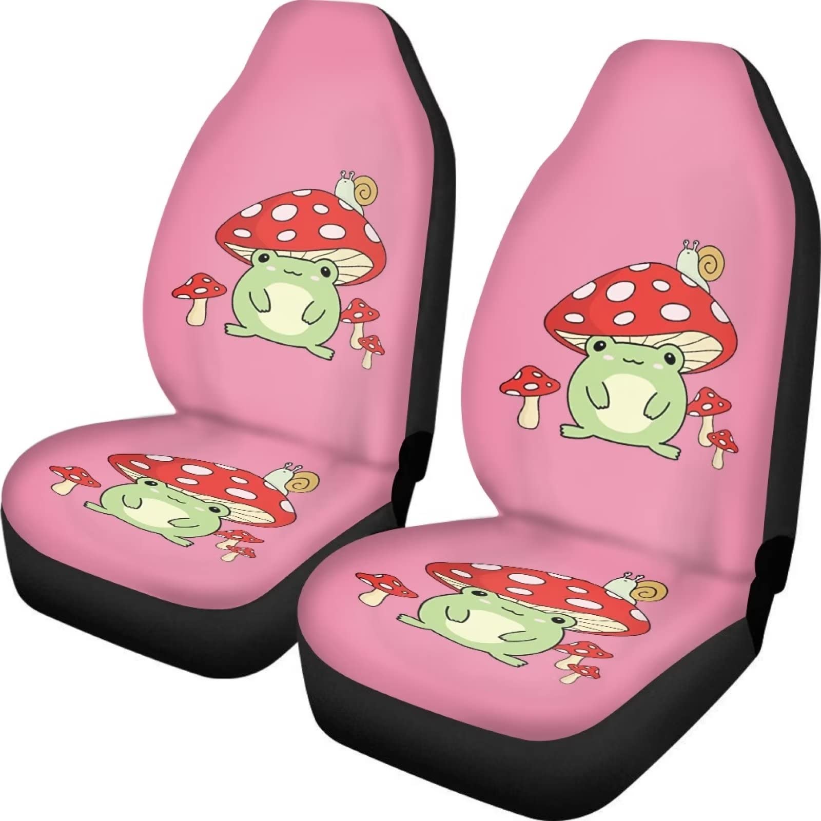 Aoopistc Frosch Pilz Autositzbezüge für Frauen Niedliche Cartoon Schnecken Druck Rosa Auto Zubehör Protectos Auto Dekor Universal Passform Autos SUV Limousine Vans LKW Vordersitzbezug 2 Packungen von Aoopistc