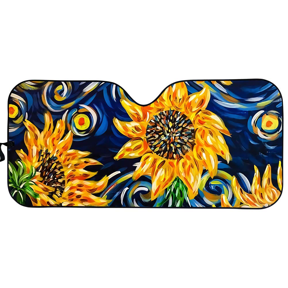 Aoopistc Van Gogh Sonnenblumen-Sonnenschutz für Auto-Windschutzscheibe für Damen, Akkordeon-Klappvisier für Limousine, LKW, mittelgroß, SUV von Aoopistc