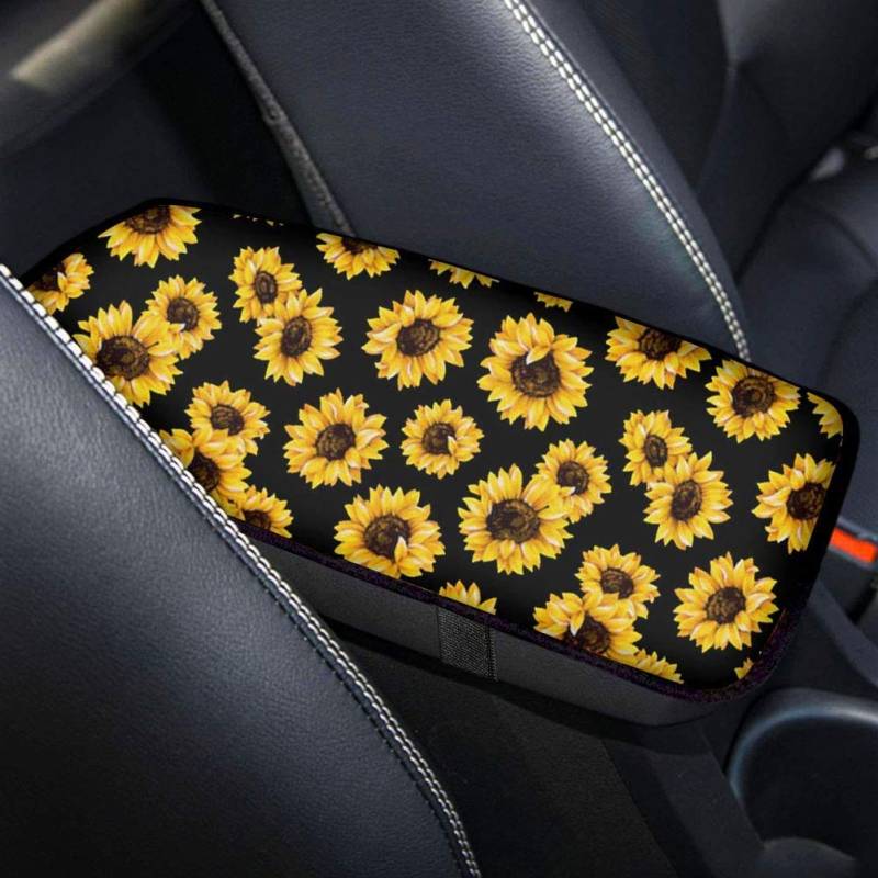 Aoopistc schwarze Sonnenblumen-Armlehnenbezüge für Autos, universelle Limousinen, Vans, SUVs, Mittelkonsole, Sitzboxen Aoopistc-Armrest 01 von Aoopistc