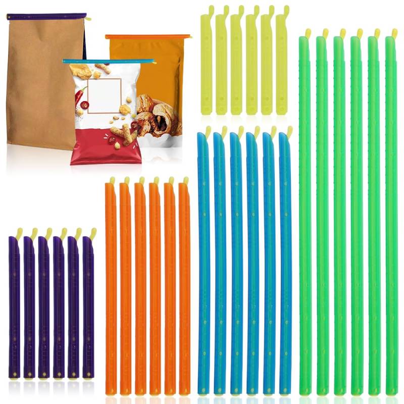 Aoreun 30 Stück Verschluss Klammern für Beutel, 5 Größen Bag Sealer Sticks, Snacks Beutel Verschluss klammern, Magic Bag Sealing Sticks Bag Tasche Sealer Clips für Aufbewahren von Lebensmittel von Aoreun