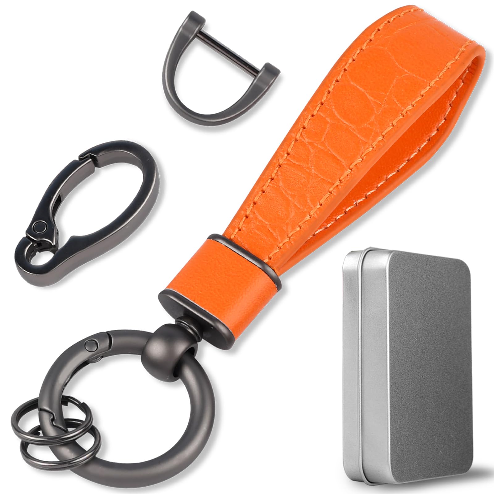 Aotoyou Schlüsselband Leder Kurz Schlüsselbund Schlüsselanhänger Keychain mit Schlüsselring (Orange) von Aotoyou