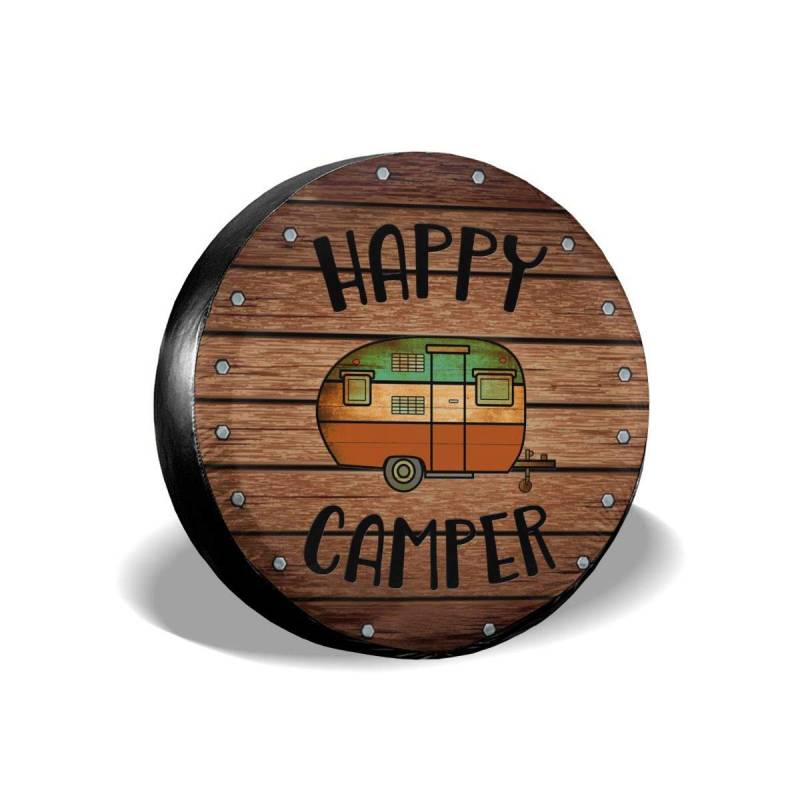 Reifenabdeckung Happy Camper Camping Tragbar Polyester Universal Ersatzrad Reifenabdeckung Radabdeckungen für Anhänger RV SUV LKW Camper Reiseanhänger Zubehör 14 15 16 17 Zoll von Aotximlat