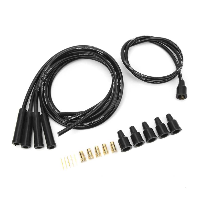 Zündkerzenkabel-Set, Robust, 8 Mm Durchmesser, Hocheffizientes Zündkerzen-Zündkabel, 1 M Länge mit Stecker für 4-Zylinder-Oldtimer (Schwarz) von Aoutecen