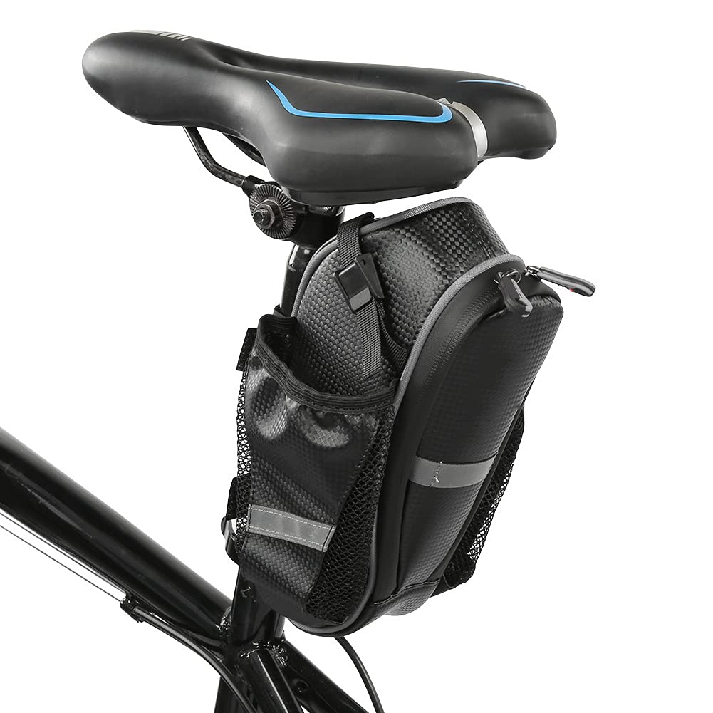 Apexare Fahrrad-Lenkertasche, Carbon-Verbund-Sattelhecktasche mit reflektierendem Streifen, Wasserflaschenhalter, Faltbare Fahrrad-Satteltasche für Berg- und Straßenradfahren (Black Gray) von Apexare