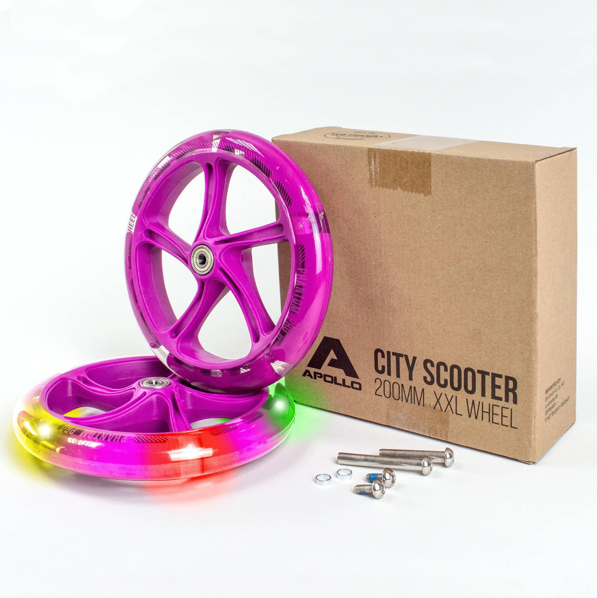 Apollo City Scooter 200mm Ersatzräderset - Pro Wheels mit ABEC 7 Kugellager, Roller Rad Ersatz-Räder passend City-Scooter, auch als LED-Rollen erhältlich von Apollo