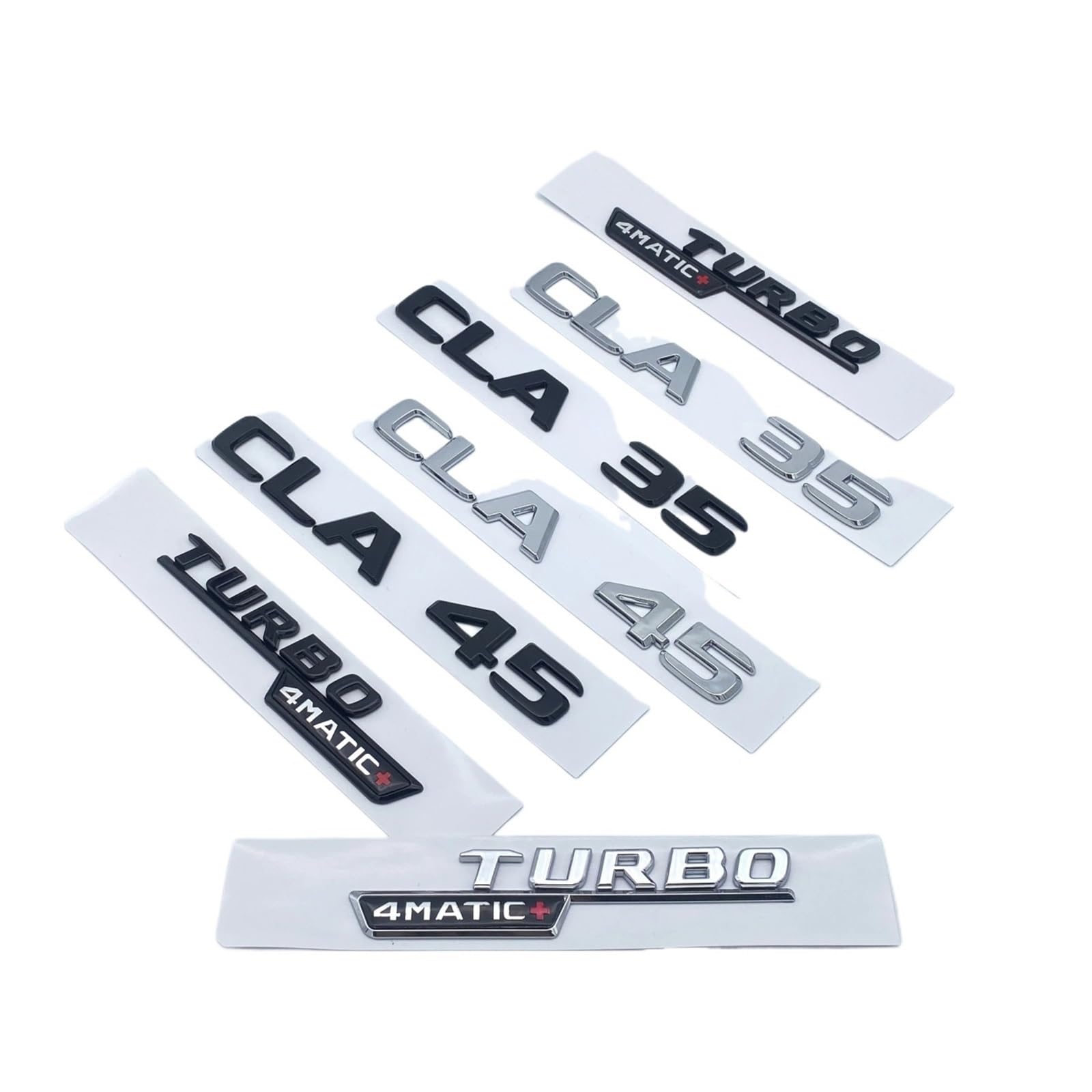 Aqxyju 3D-ABS-Buchstaben in Schwarz und Silber, CLA35, CLA45 Turbo 4matic+, Emblem, kompatibel mit Kofferraum, Heckklappe, C118, W117, Logo-Aufkleber Personalisierte Auto Aufkleber(Glossy black,Turbo4 von Aqxyju