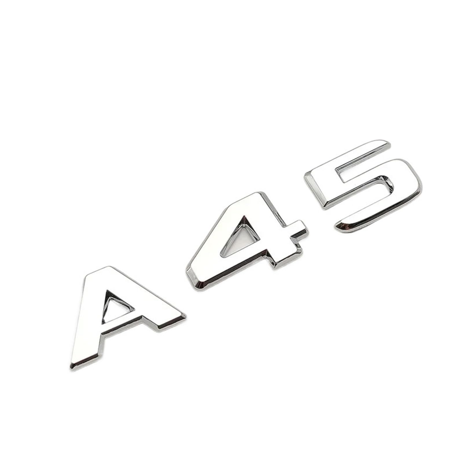 Aqxyju 3D-Buchstaben aus schwarzem Chrom, kompatibel mit Auto-Logo-Aufklebern, A45S W177, Zubehör, Turbo 4matic, Emblem, Heckkofferraumabzeichen Personalisierte Auto Aufkleber(A45 Chrome Silver) von Aqxyju