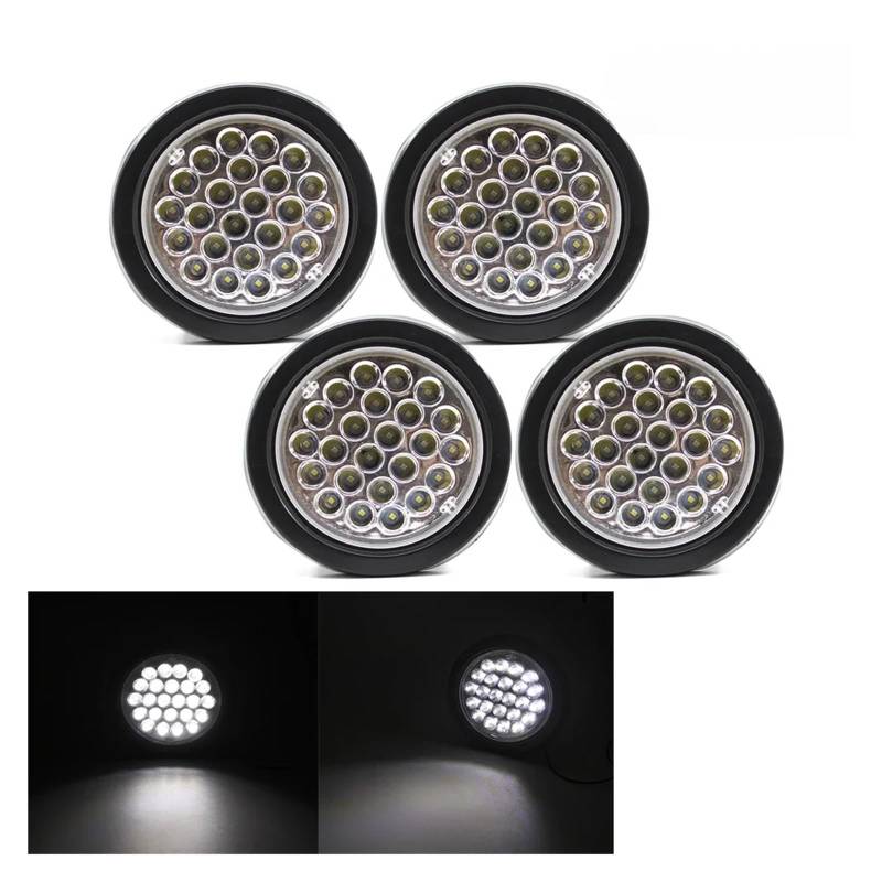 GUYTRM 1/2/4 stücke 12V 24V 24 LED Runde Hinten Schwanz Licht Bremse Stopp Seite Marker Warnung Anzeige Lkw Anhänger Reflektor Rot Gelb Weiß lingli(4pcs White) von Aqxyxsw