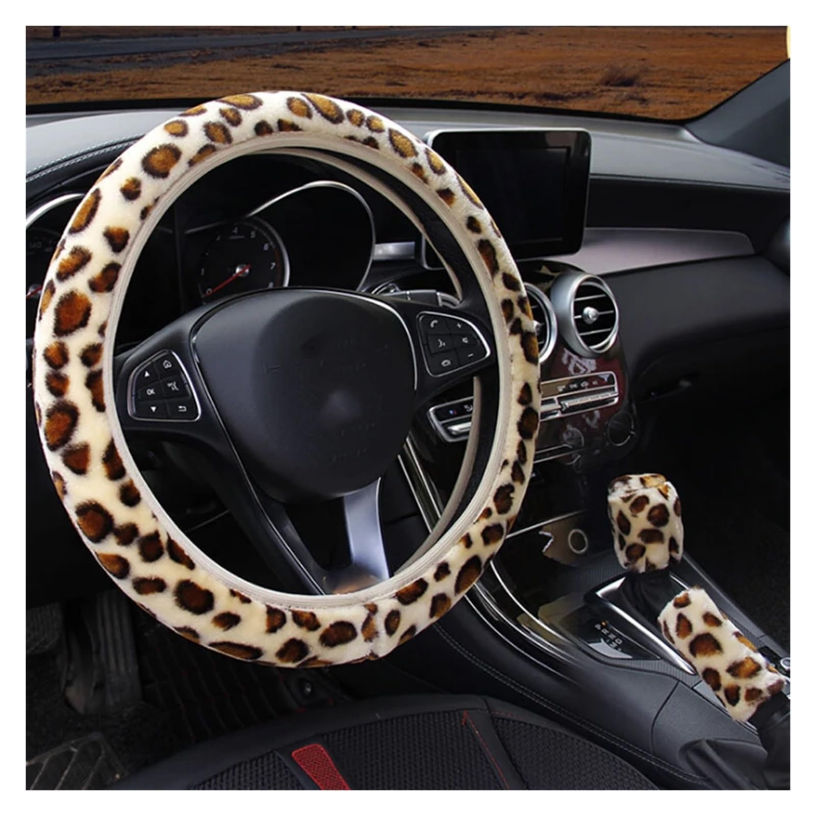 GUYTRM 3 Teile/Satz Leopard Fluff Plüsch Lenkrad Abdeckung Winter Auto Zubehör lingli(Beige) von Aqxyxsw