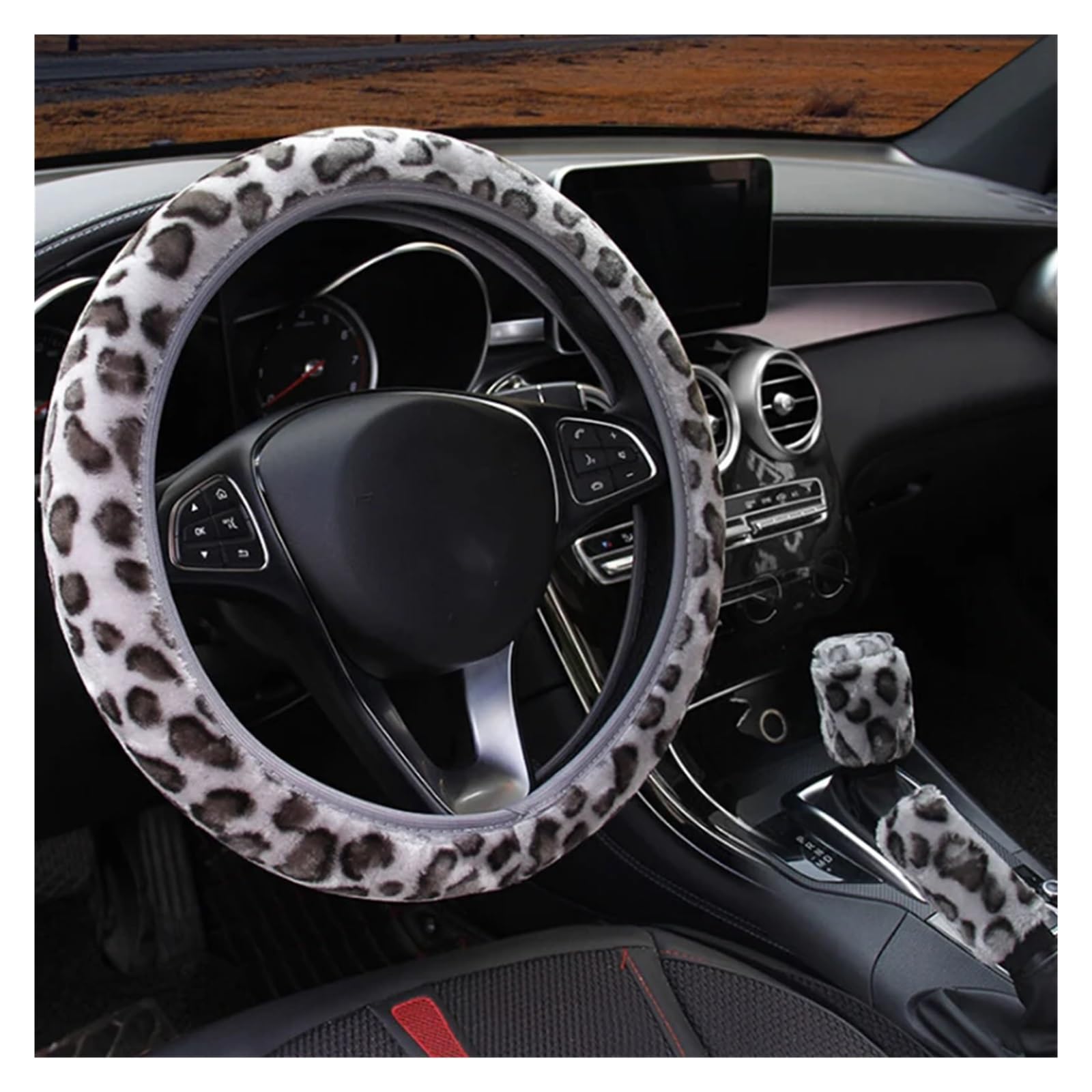 GUYTRM 3 Teile/Satz Leopard Fluff Plüsch Lenkrad Abdeckung Winter Auto Zubehör lingli(Gris) von Aqxyxsw