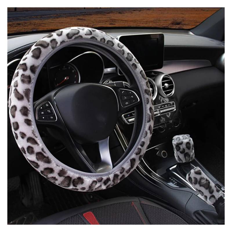 GUYTRM 3 Teile/Satz Leopard Fluff Plüsch Lenkrad Abdeckung Winter Auto Zubehör lingli(Gris) von Aqxyxsw