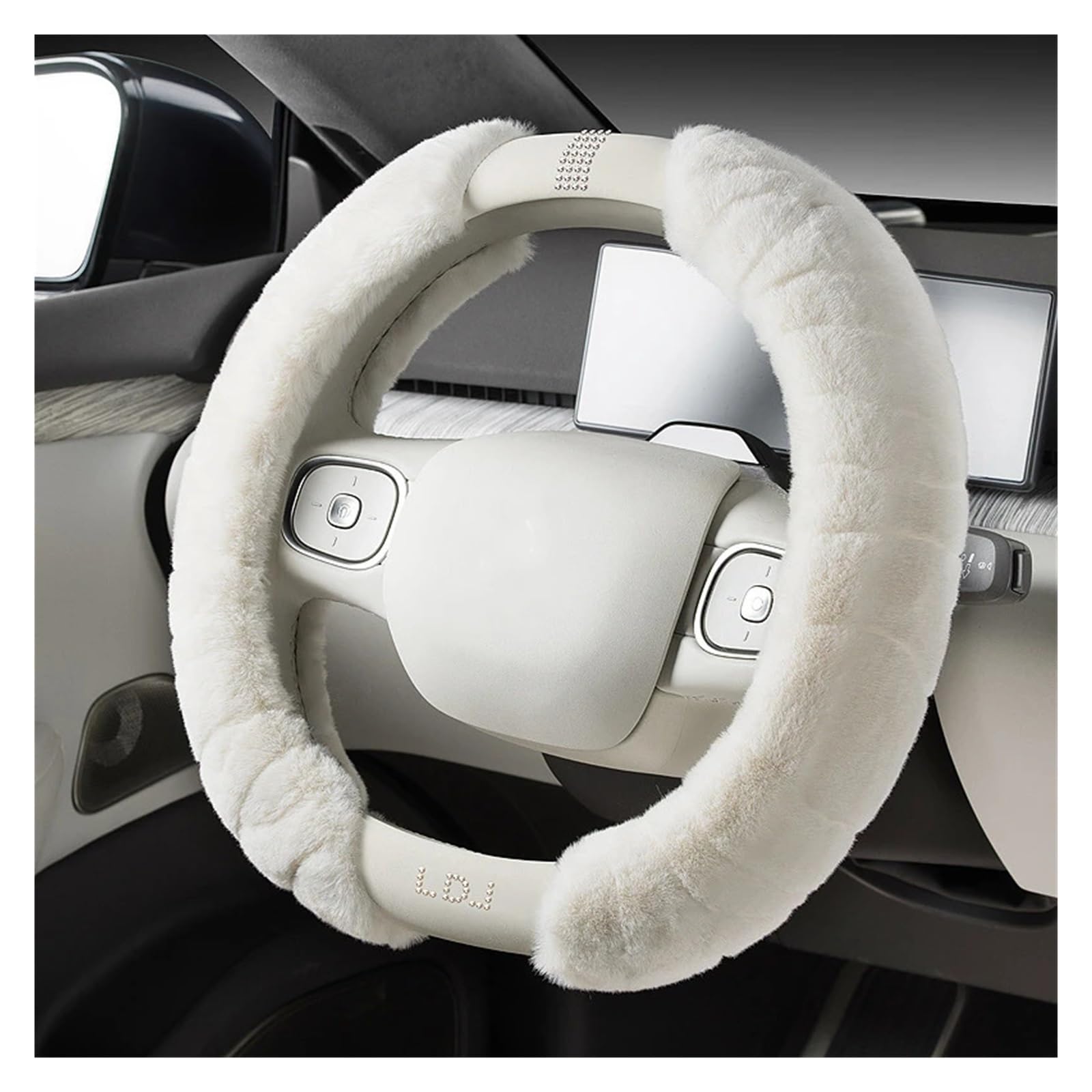 GUYTRM Automobil-Lenkradbezug aus warmem Plüsch, weich, for den Winter, Allzweck, 36 cm lingli(White-Type D) von Aqxyxsw