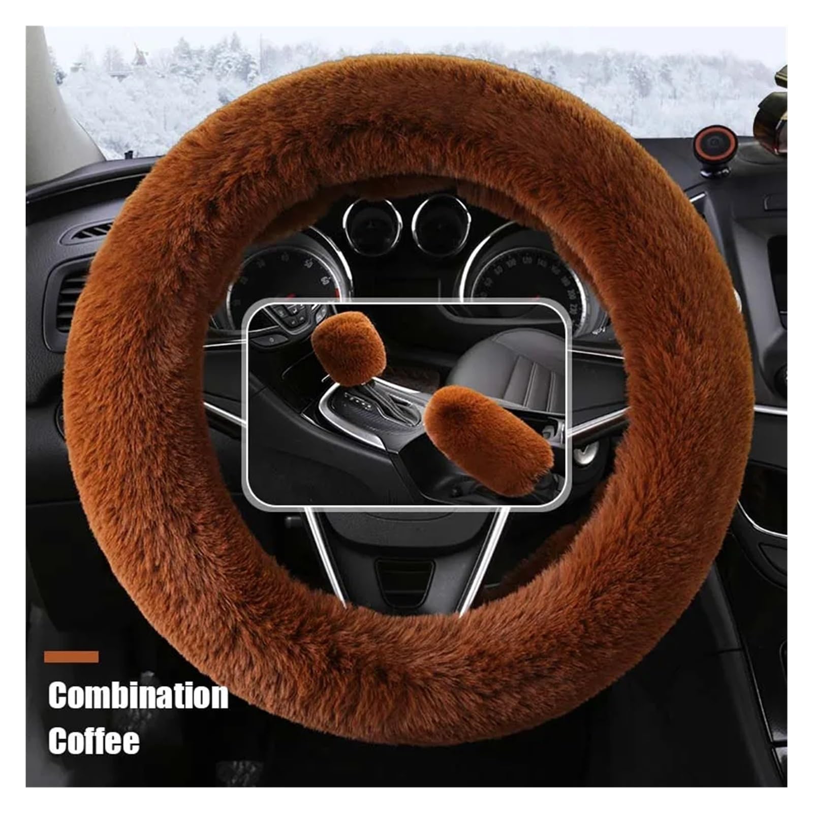 GUYTRM Langer, Warmer Plüsch-Universal-Auto-Lenkradbezug, 38 cm, modisches und weiches Auto-Zubehör lingli(Combination Coffee) von Aqxyxsw