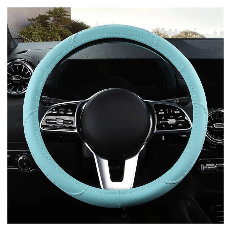 GUYTRM Motoptes Auto-Anti-Rutsch-Leder-Lenkradbezug, universelle Auto-Lenkrad-Schutzhülle, modischer Stil, 38 cm, Rosa lingli(Light Blue) von Aqxyxsw