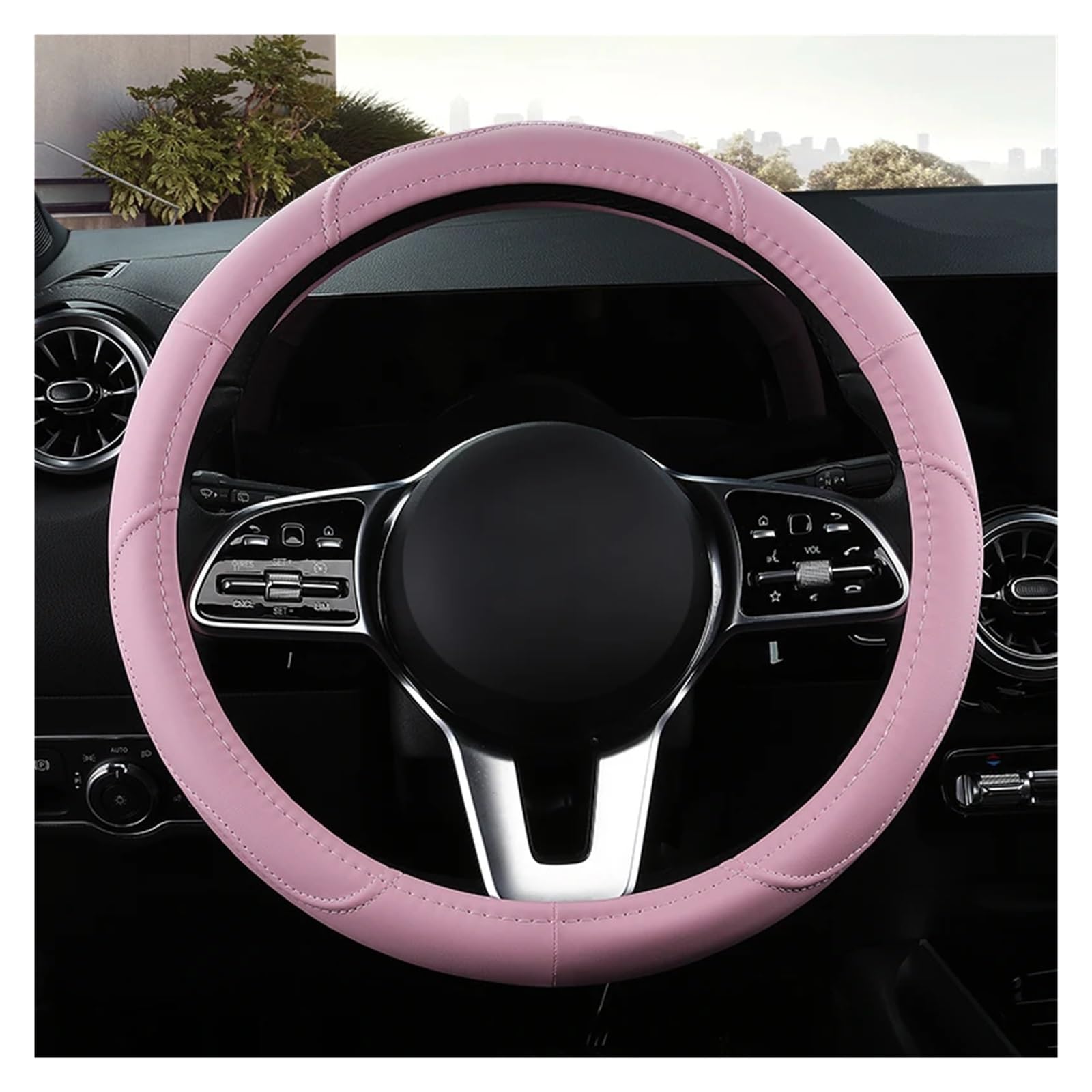 GUYTRM Motoptes Auto-Anti-Rutsch-Leder-Lenkradbezug, universelle Auto-Lenkrad-Schutzhülle, modischer Stil, 38 cm, Rosa lingli(Rosa) von Aqxyxsw