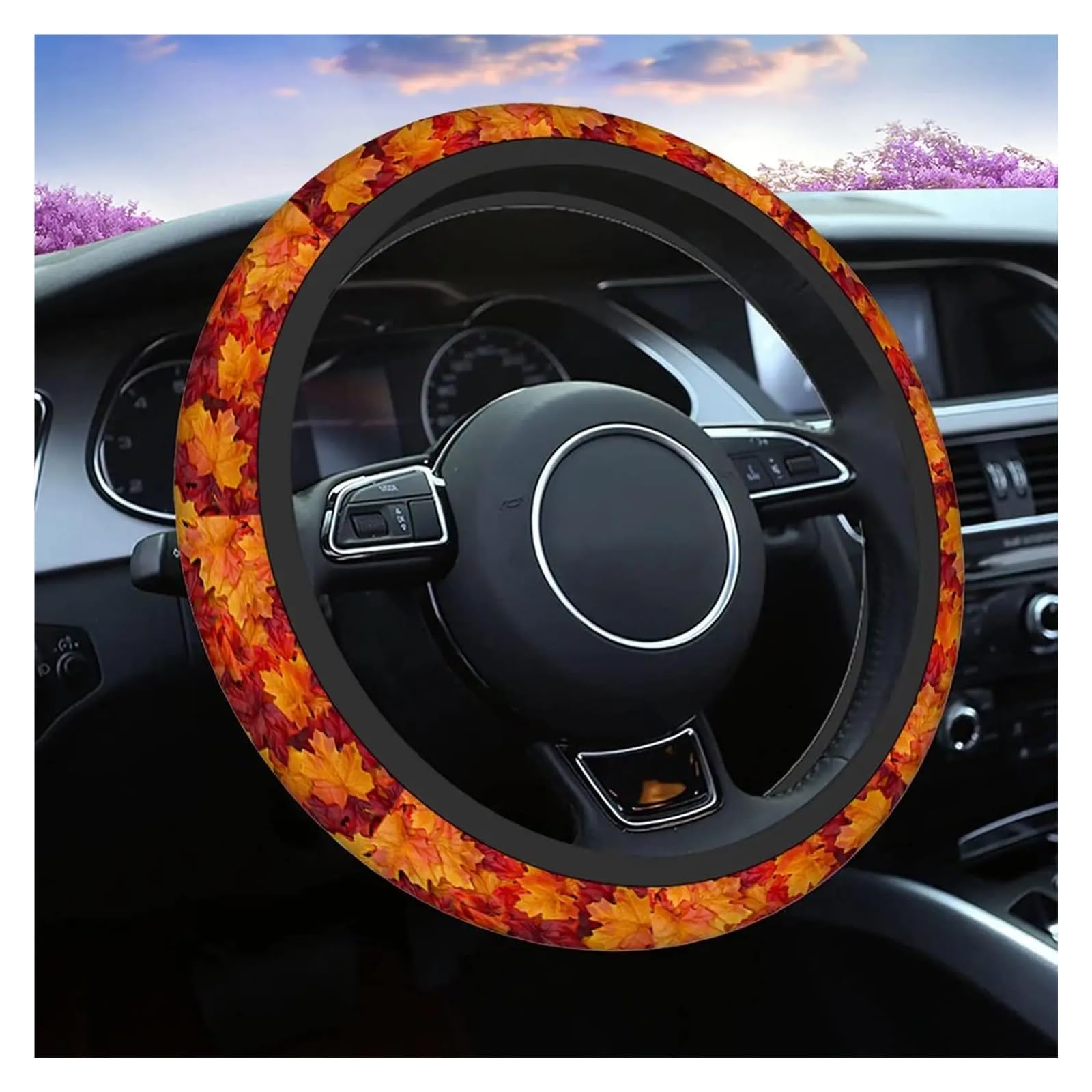 GUYTRM Rutschfester Lenkradbezug mit Leopardenmuster, Wildtier, Schneeleopard, Neopren, Auto-Lenkradbezüge, Grip Automotive lingli(Maple Leaves) von Aqxyxsw