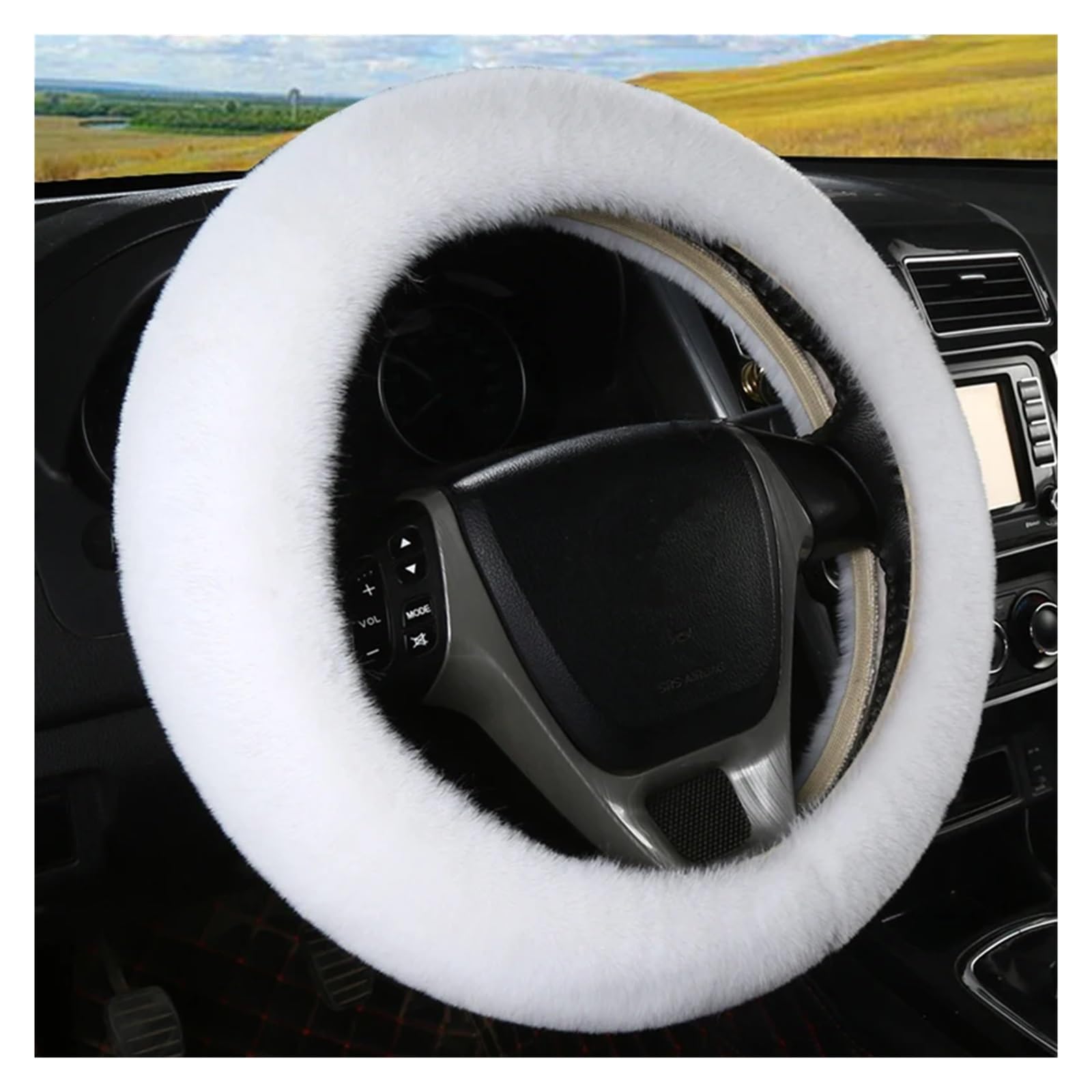 GUYTRM Universal 36-39cm Auto Lenkrad Abdeckung Winter Flauschigen Kaninchen Haar Abdeckung for Lenkrad Heizung Hände Auto lenkung Wrap lingli(Bianco) von Aqxyxsw