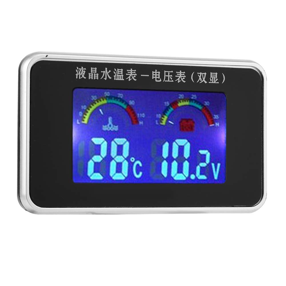 2 Stück 12 V, 24 V, 36 V, Auto-LCD-Bildschirm, Voltmeter, 10 Mm, Wasserthermometer-Sensor, Geeignet für PKW, LKW, Wassertemperaturanzeige (-10–120 °C) [Auto-Voltmeter, von Aramox