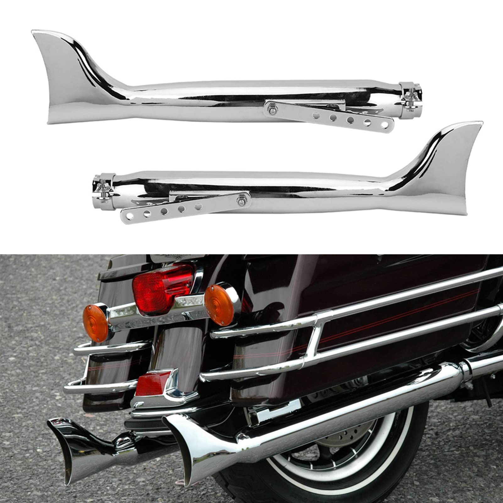 21-Zoll-Universal-Galvanik-Fishtail-Schalldämpfer-Auspuffrohr für Motorräder (links+rechts) von Aramox