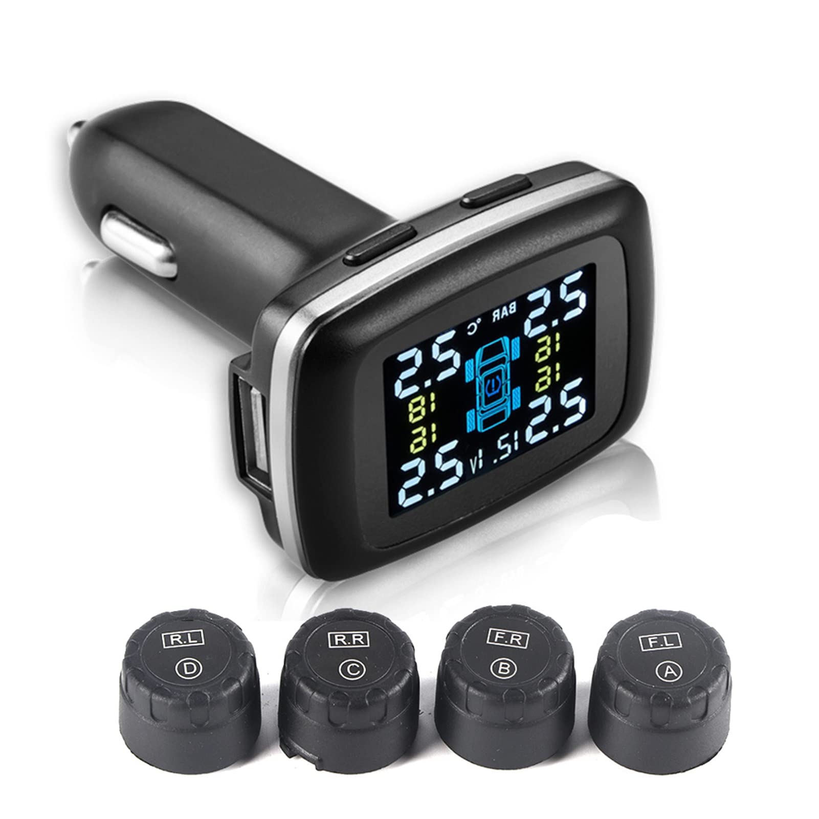 Aramox Auto-Reifendruck-Kontrollsysteme, 12V ABS Auto TPMS Reifendruckkontrollsystem Zigarettenanzünder, Reifendruckkontrollsystem, mit 4 Externen Sensoren von Aramox