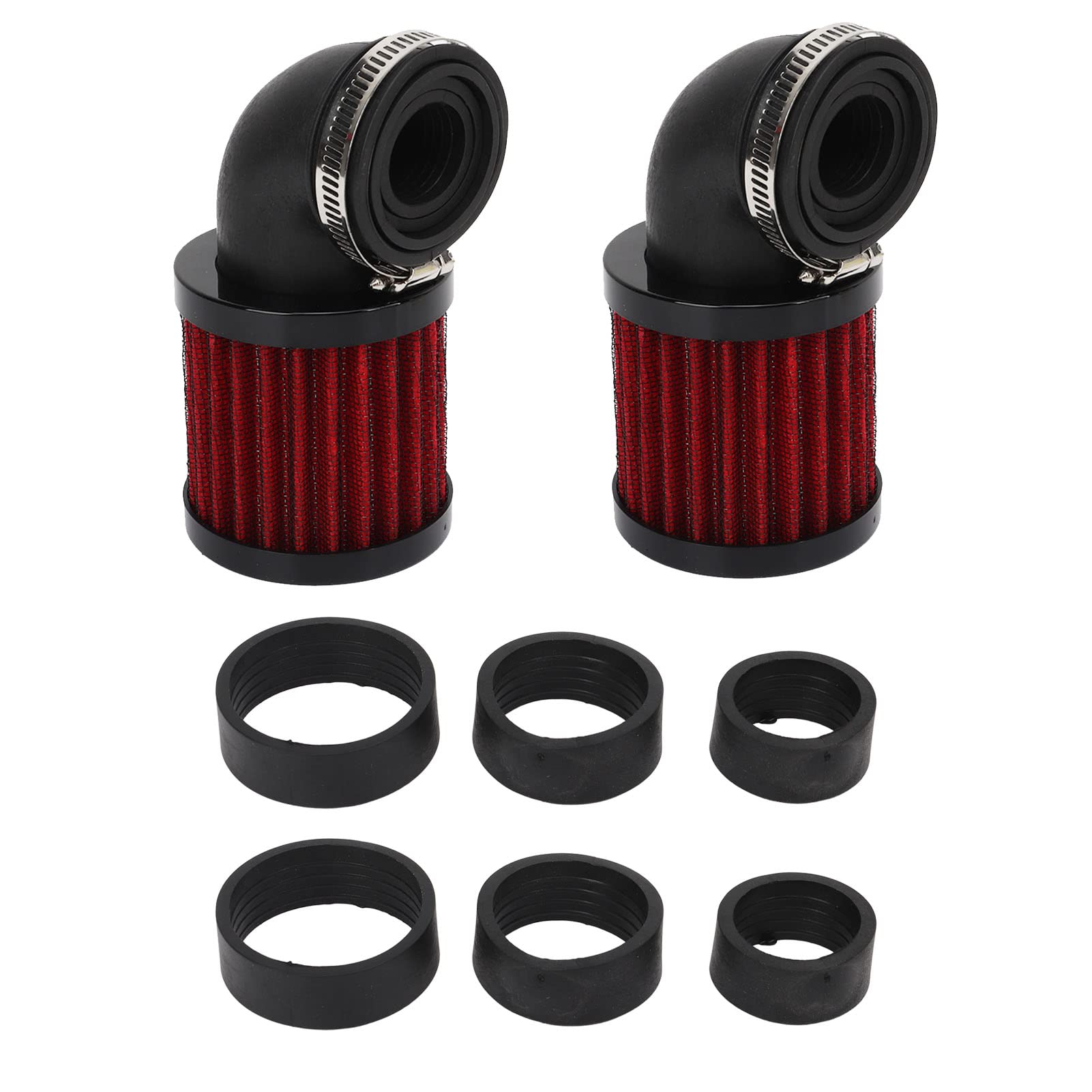 Aramox 2 Stück Motorrad Luftfilter 90 Grad Biegung Luftfilter 28 Bis 48 Mm Universal für 50 70 90 125 Moped Scooter ATV Dirt Bike (Schwarz Rot) von Aramox