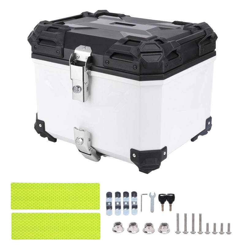 Aramox 45 Liter Motorrad Top Box, ABS Motorrad Heckbox Reisen Motorradkoffer 43 x 37 x 36cm / 16.93 x 14.57 x 14.17in Kompatibel mit Universal Motorräder (White) von Aramox