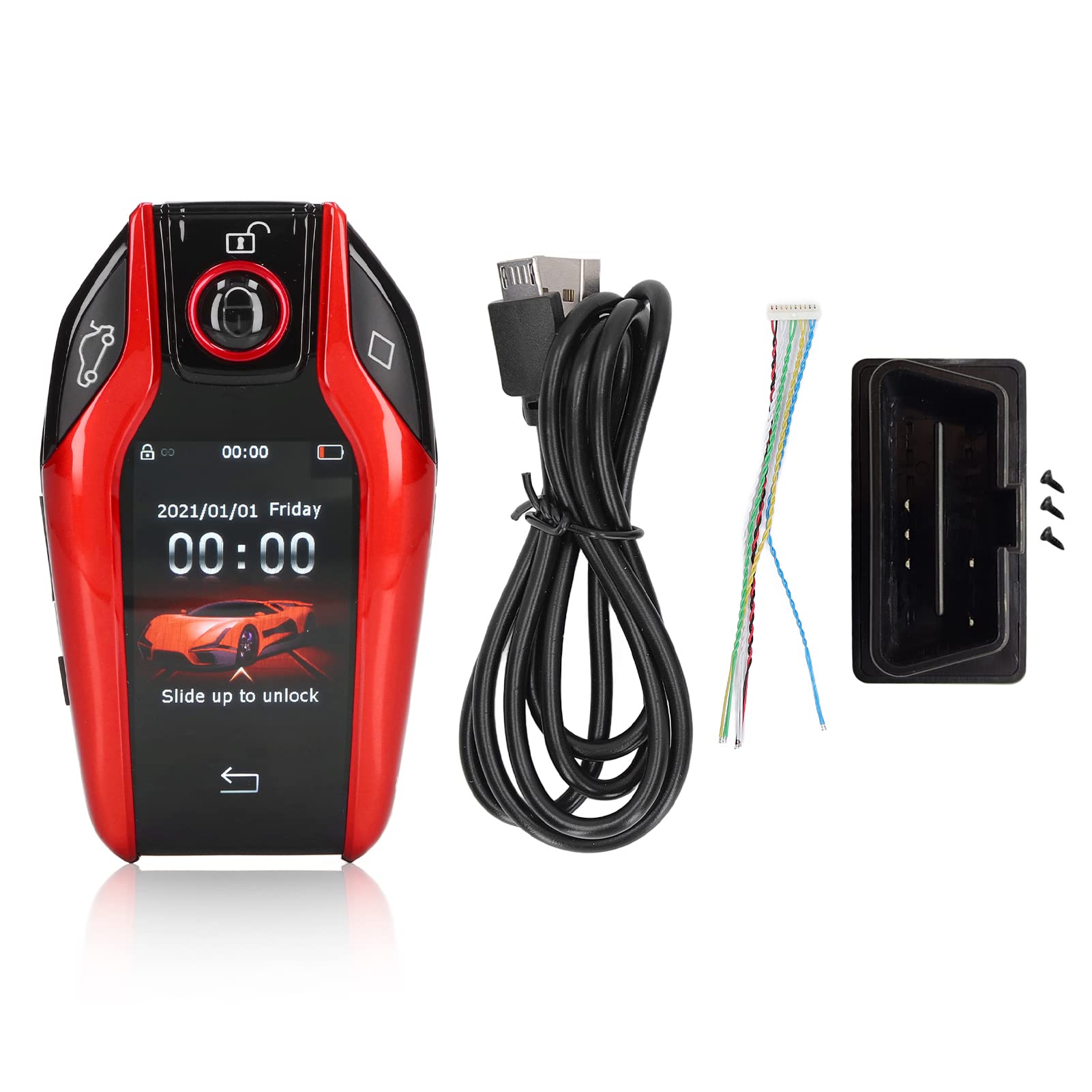 Aramox LCD-Bildschirm Smart Key, Universal Tk800 und LCD-Touchscreen Smart Key Remote Keyless Entry für Alle Modelle mit Start-Stopp-Motortaste (Schwarz) (Rot) von Aramox