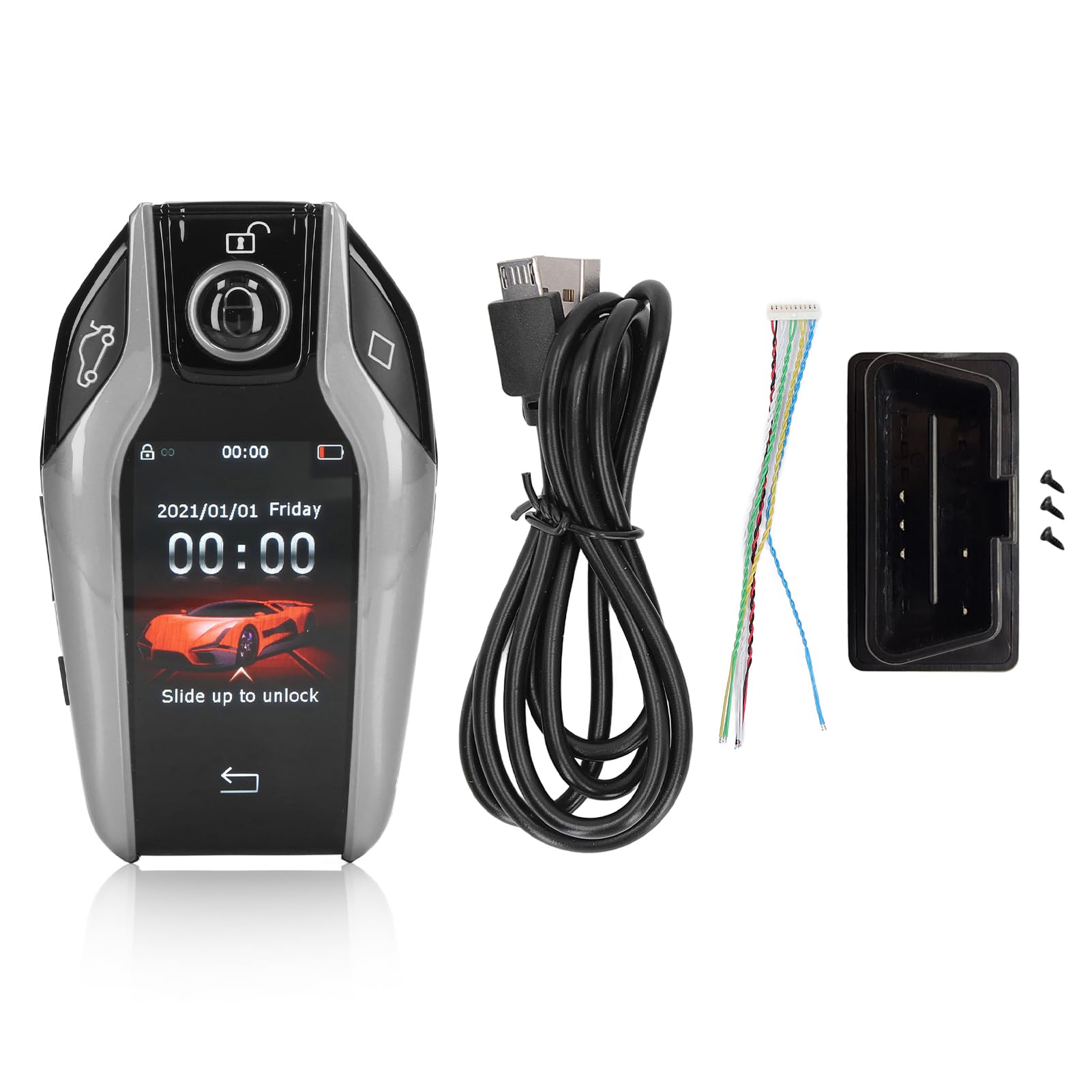 Aramox LCD-Bildschirm Smart Key, Universal Tk800 und LCD-Touchscreen Smart Key Remote Keyless Entry für Alle Modelle mit Start-Stopp-Motortaste (Schwarz) (Silber) von Aramox