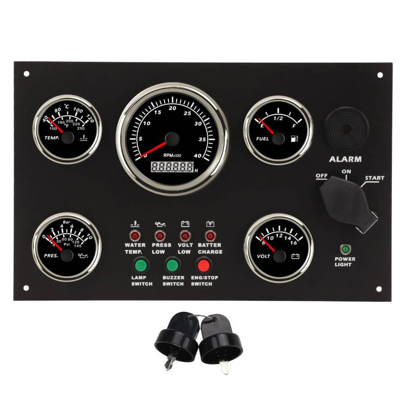 Aramox Marine-Instrumententafel, Boots-Instrumententafel Tachometer Kraftstoffstand Wassertemperatur Öldruckmesser Voltmeter 5 Dash Gauge Set von Aramox