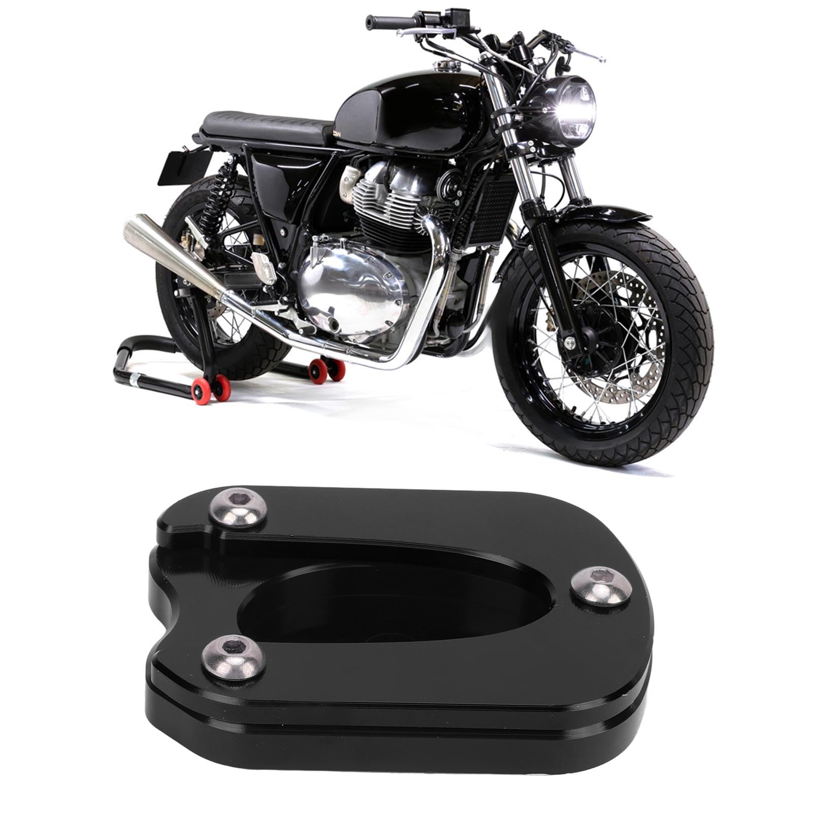 Aramox Motorrad-Ständer-Fußplatte CNC 6063, Motorrad-Ständerpolster aus Aluminiumlegierung, Ersatz der Motorrad-Ständer-Stützplatte für Enfield Meteor 350 2021-2023 (Black) von Aramox