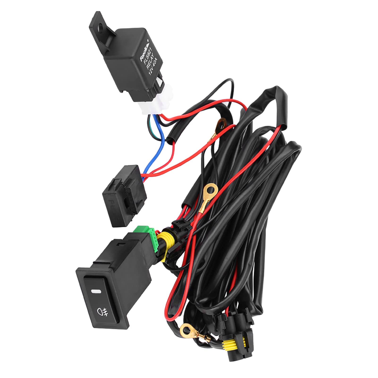 Aramox Nebelscheinwerferschalter-Verkabelungssatz, 12 V 40 A Universal-Auto-LED-Nebelscheinwerfer-Ein/Aus-Schalter Kabelbaum-Sicherungsrelaissatz von Aramox