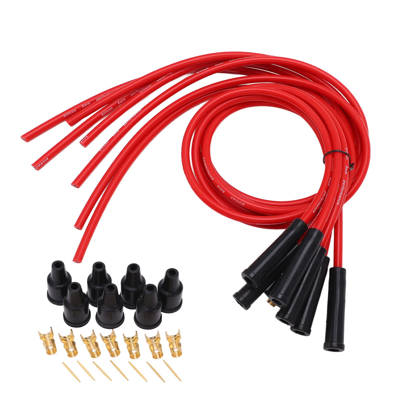 Aramox Red Zündkerze Zündkabel Staubschutz Stecker Pin Set 8mm Durchmesser 1m Länge für 6 Zylinder Oldtimer von Aramox