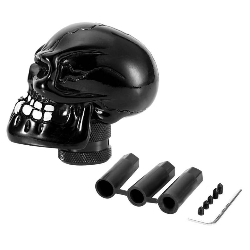 Schaltknaufhebel, Skull Manual Shift Header Schwarz, Schaltknauf Abdeckung Skeleton Skull Head Car Modifizierte Schaltknauf Stick Lever Shifter Universal (Schwarz) von Aramox