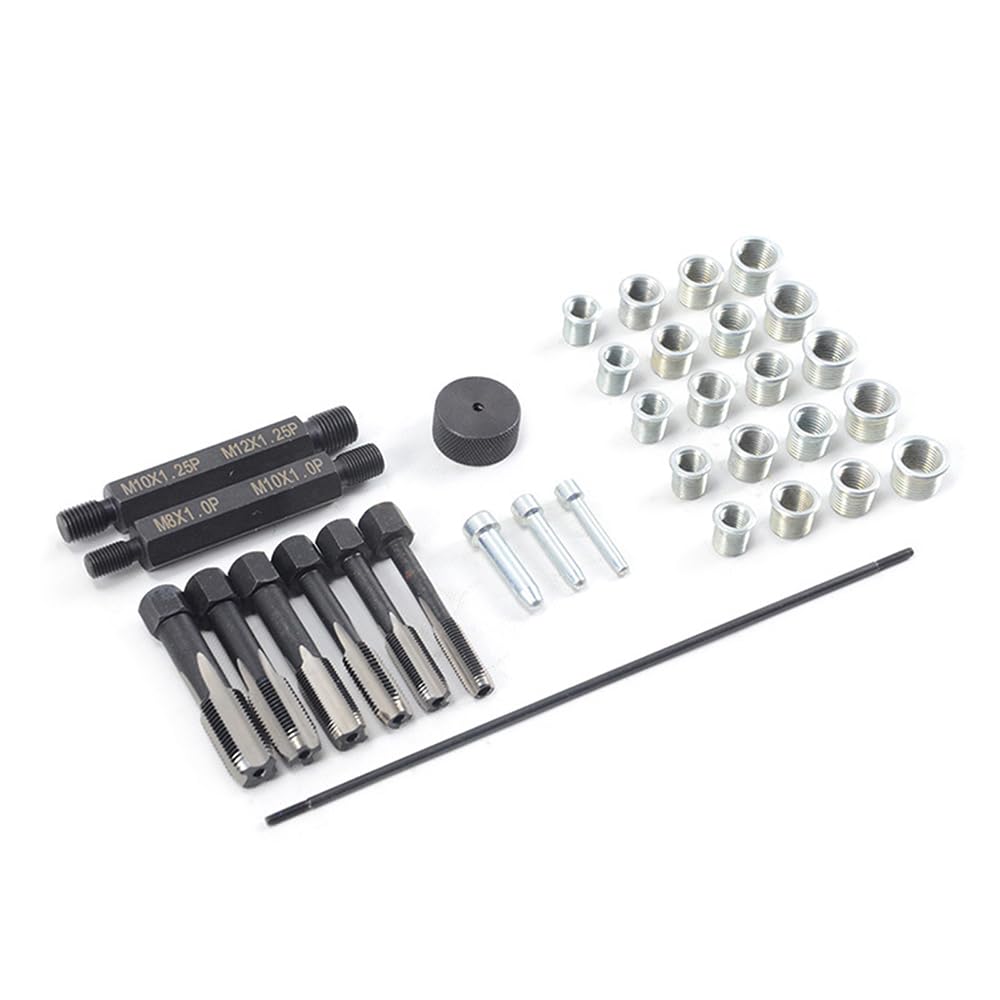 Aramox Stahl-Glow-Plug-Gewinde-Reparatur-Set, Gewinde-Rethreading-Werkzeug-Set mit Schneller Reparatur, Effektive Lösung für Zylinderkopf-Glow-Plug-Threads, Inklusive Unterschied Licher von Aramox