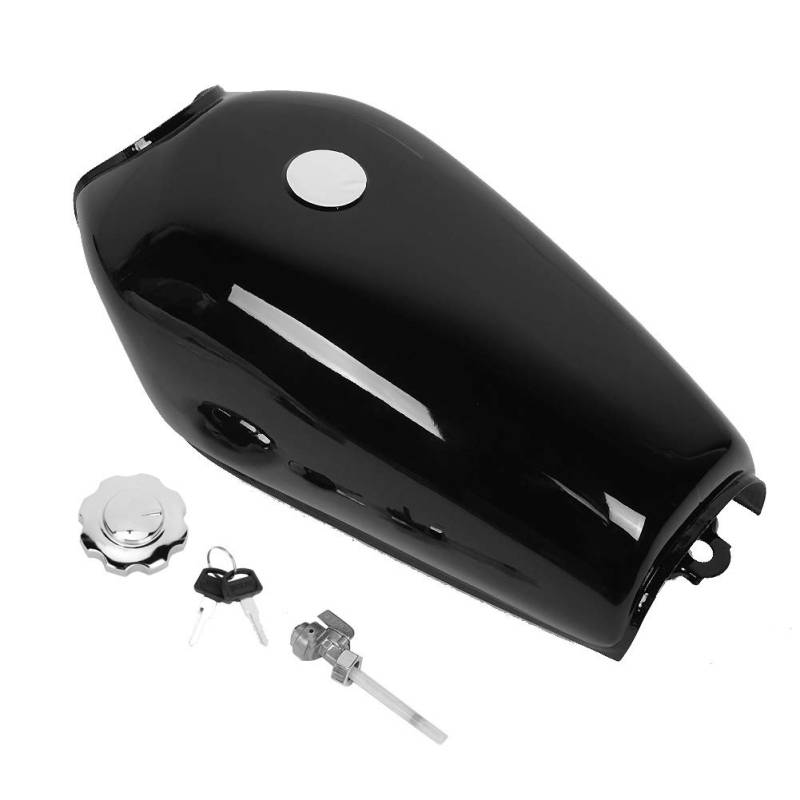 Aramox Universal Retro Motorrad Benzintank mit Abdeckung Schalter Motorrad Benzintank Zubehör Fit für CG125 Bright Black von Aramox