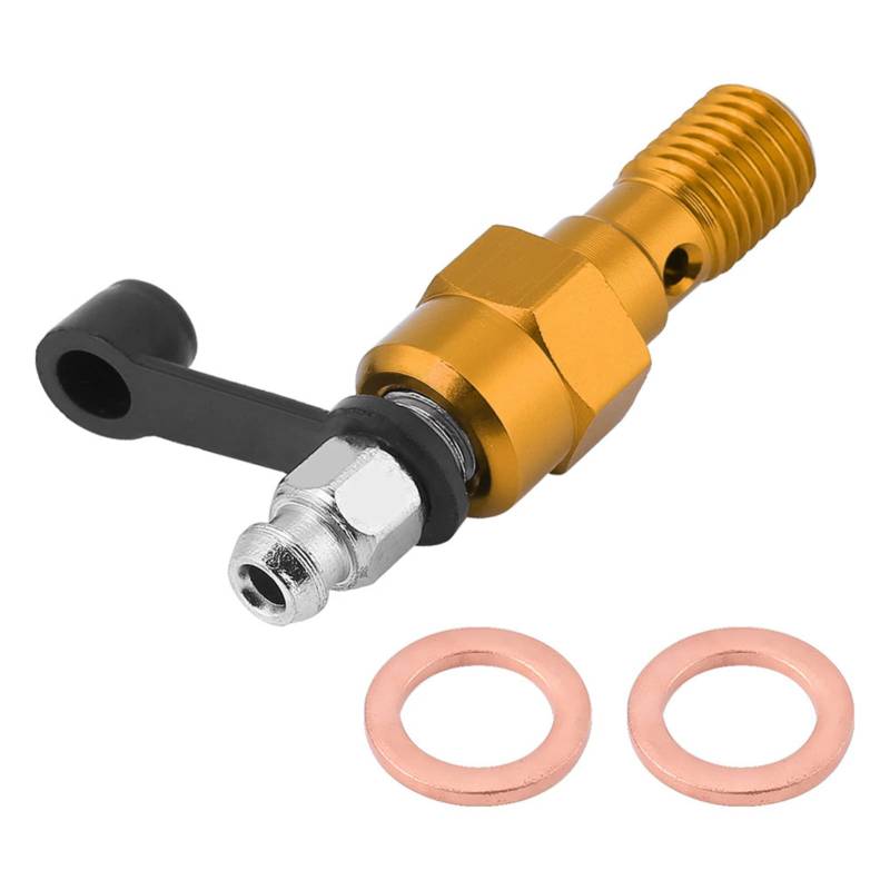 Banjo Bolt Bleed Schraube, Hohlschraube Entlüftungsschraube M10x1.0mm Motorrad Hauptbremszylinder Bremssattel Entlüftungsschraube Nippel Hohlschraube und Staubkappe(Gold) von Aramox