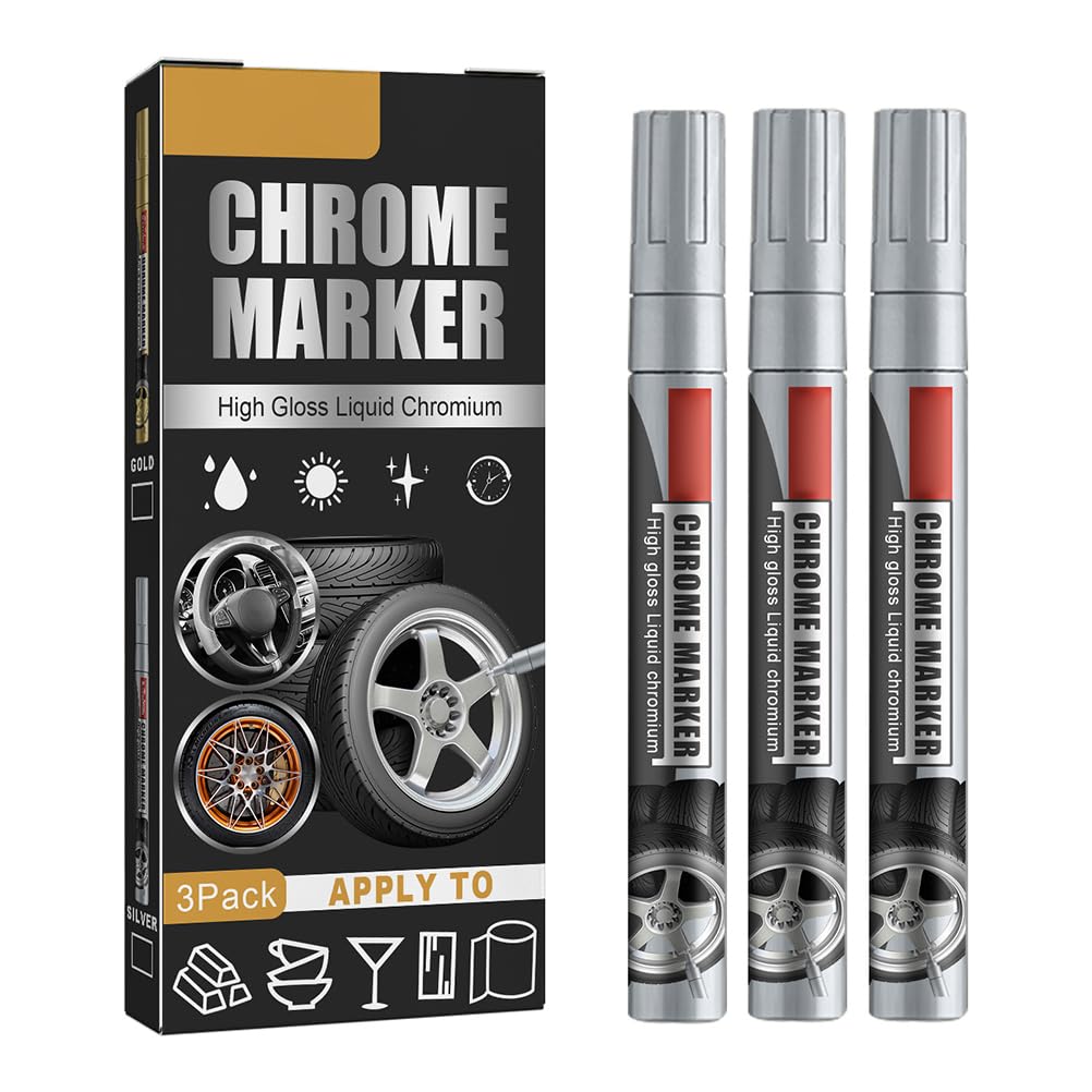 Chrom-Markierungsstift, 3 Stück, Auto-Reparatur-Lack, Kratzer-Entferner, Lackstift, Hochglanz-Flüssig-Chrom-Marker, Chrom-Markierungsstift (2) von Aramox