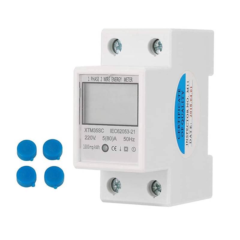 KWh Meter, 220V 5 (80) 2P DIN-Schienen-Stromzähler, digitales elektronisches 1-Phasen-2-Draht-KWh-Messgerät von Aramox