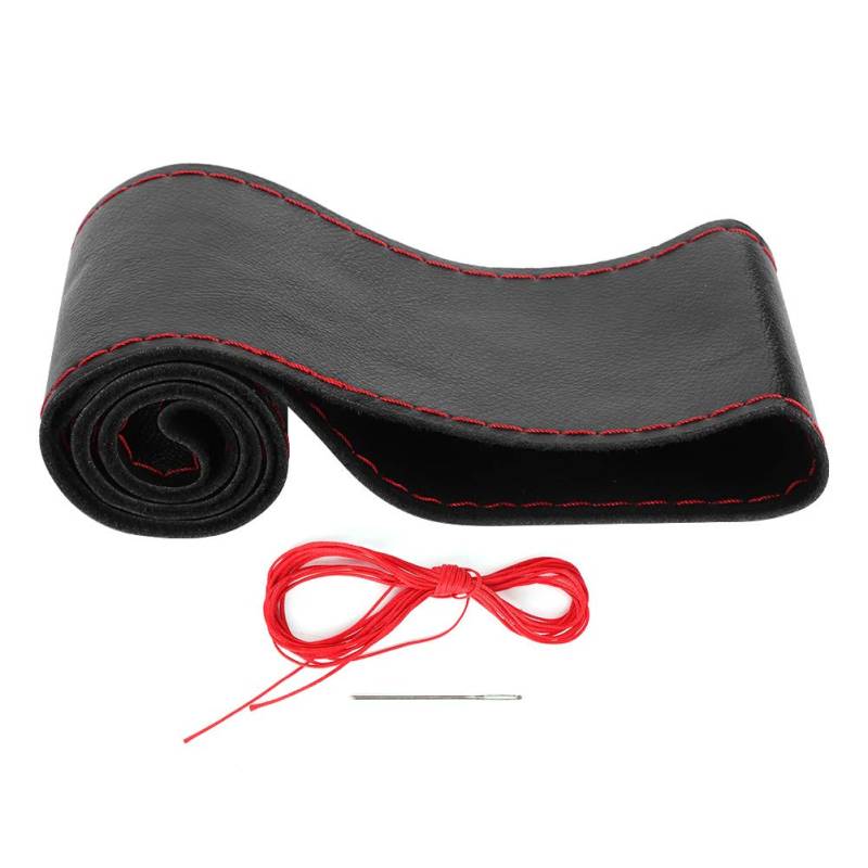 Lenkrad Lederbezug, 38 cm/15 Zoll Leder Lenkradbezug Schnür Nadeln Gewindeeinsatz DIY Seitenlinie Handnähen Auto Innendekoration(Schwarz Rot) von Aramox