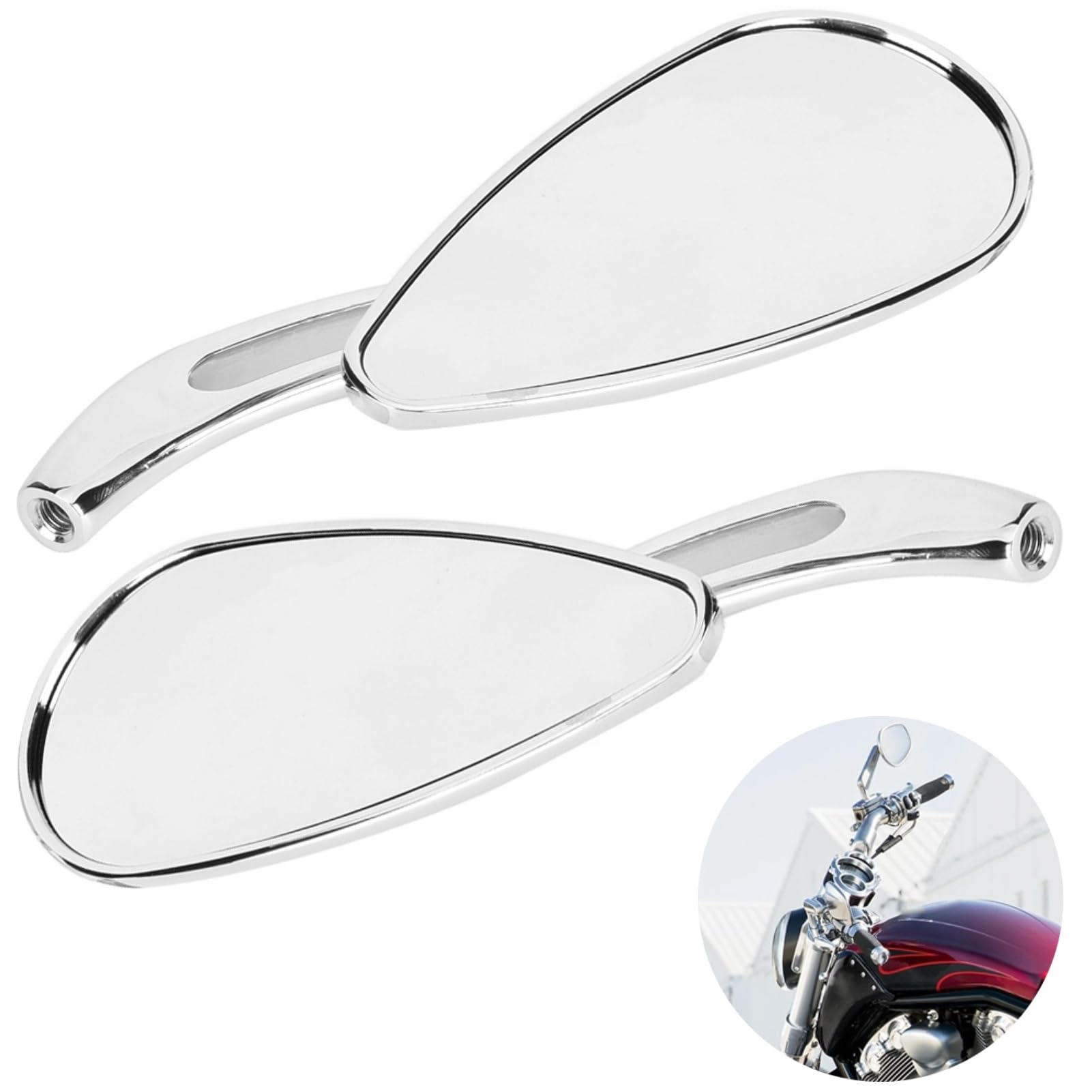 Motorrad-Seitenspiegel Verstellbarer Motorrad-Rückspiegel, 2 Stück Motorrad-verchromte Rückspiegel 8mm 10mm Gewinde Schädel Teardrop Lenker Reflektor von Aramox