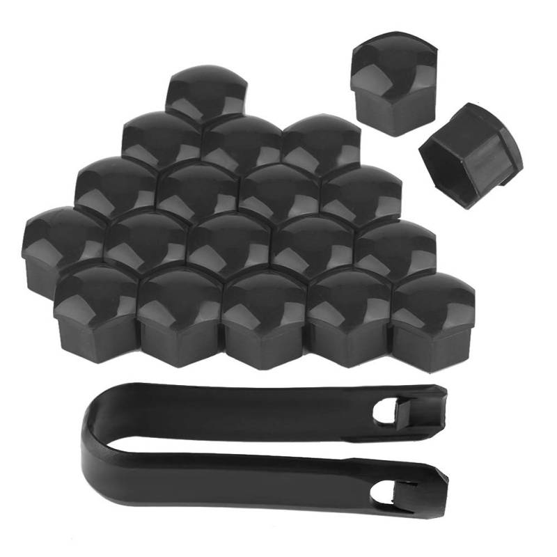 Mutterkappen, Auto Radmutterkappen 19mm, 20 Stücke Autoreifen Ventilkappen Auto Radmutterkappen Schraubdeckel 19mm Radschrauben Radmuttern Bolzen Felgen Außendekoration Staubdicht Schwarz (Gray) von Aramox