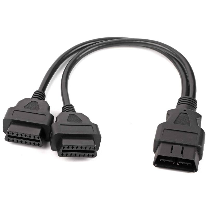 OBD2 Diagnosekabel, Auto 16 poliger OBD2 OBDII Stecker auf doppelte Buchse Y Splitter Adapter Verlängerungskabel Diagnosewerkzeug ABS & Metall Schwarz von Aramox