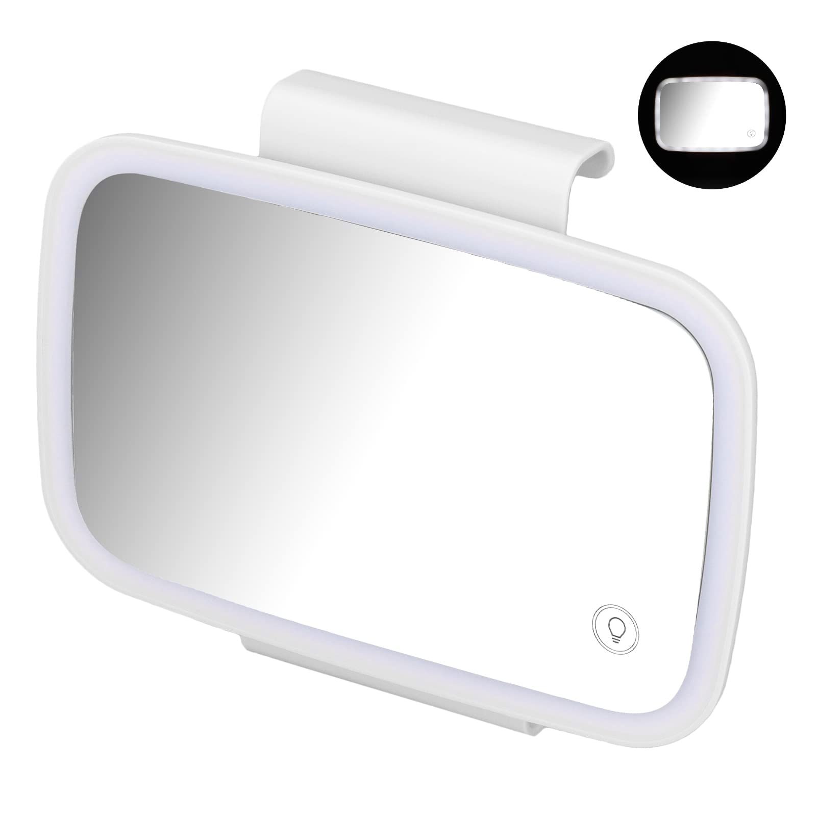 Touchscreen-Kosmetikspiegel, Auto-Sonnenblende, Make-up-Spiegel, Surround-LED-Leuchten, Touchscreen, Plug-and-Play mit Einziehbarem Rückenclip (WHITE) von Aramox