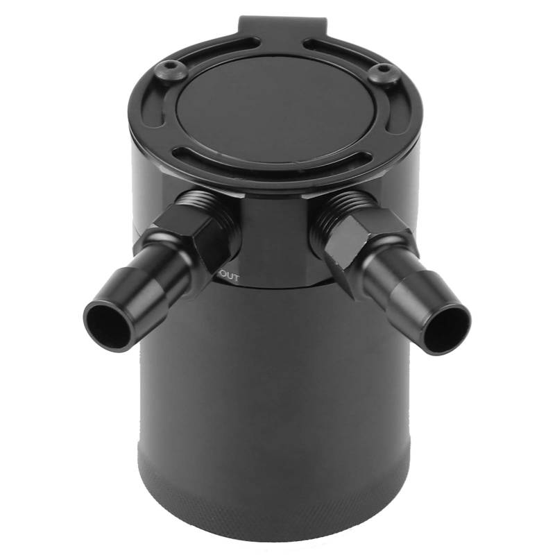 Universeller Kompakter Ölauffangbehälter mit Leitblech, 2 Anschlüsse, Schwarz, aus Aluminiumlegierung von Aramox