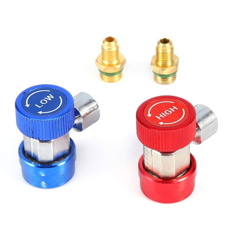 Manifold Ventilblock Adapter Set für R134A PKW-Klimaanlage – 2x Schnellkupplung mit Hoch-/Niederdruckanschlüssen, Sicherer HVAC-Connector inkl. Blau & Rot (1/4 Zoll) von Aramox